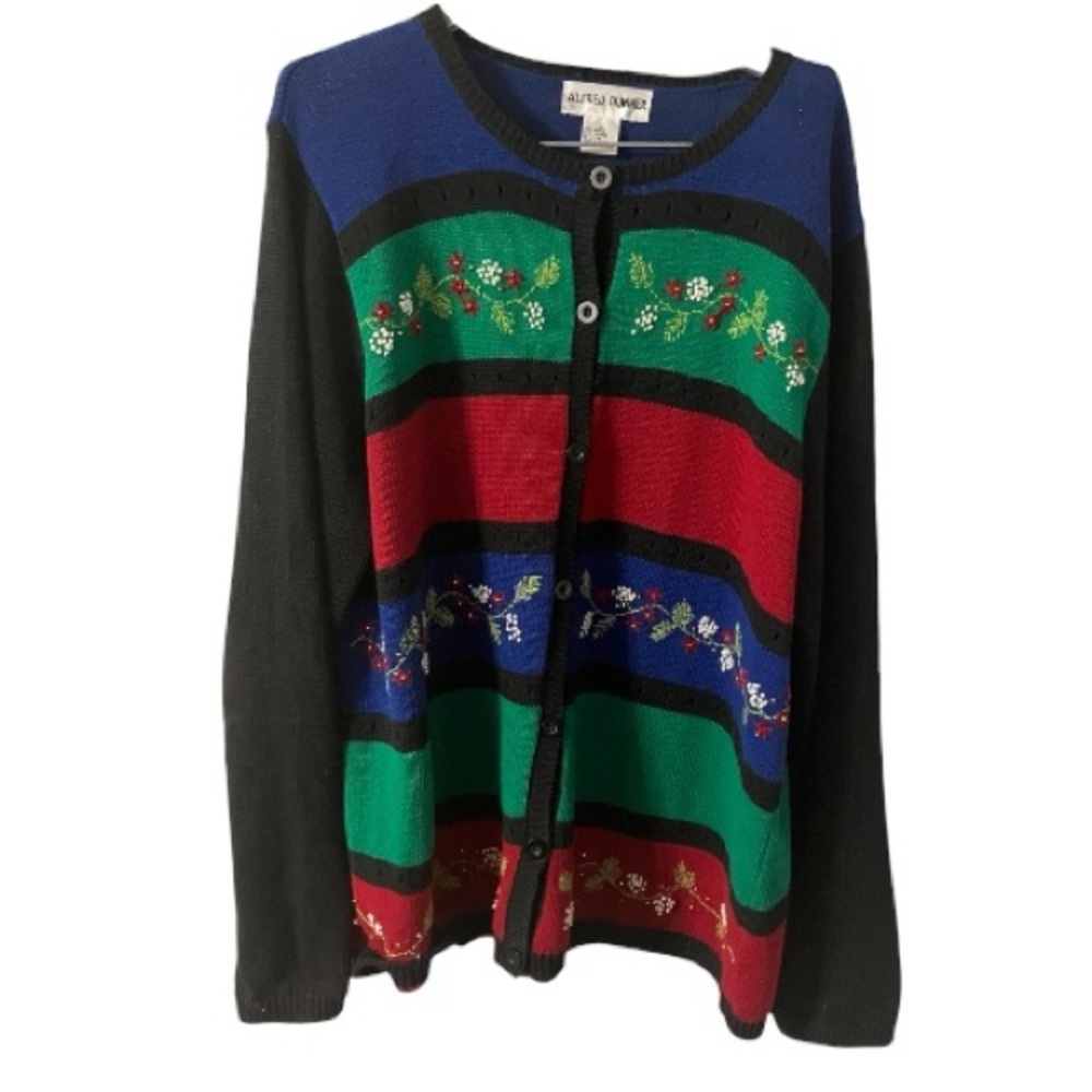 Alfred Dunner Cardigan Sweater, Vintage, Embroidery Embellishment, Rib Knit, L​